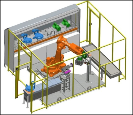 Robots Equipped With Tools Like Files For Deburring Aluminum Alloy Castings Such As Motor Housings And Fan Casings